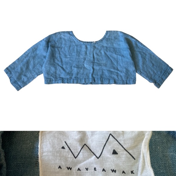 AWAVEAWAKE Long Sleeve Denim Crop Top Women’s size Small in Light Blue - Picture 1 of 5